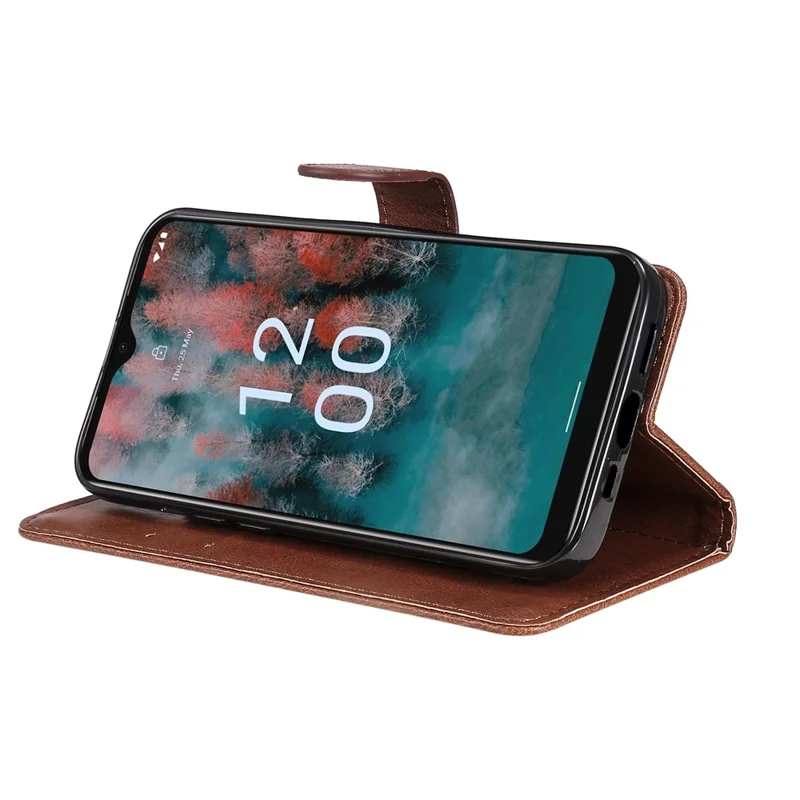 KT Leather Series-2 Für Nokia C12 4G / C12 Plus / C12 Pro Flip Folio Case Stand PU Ledertasche Einfarbiges Geldbörsentasche - Braun