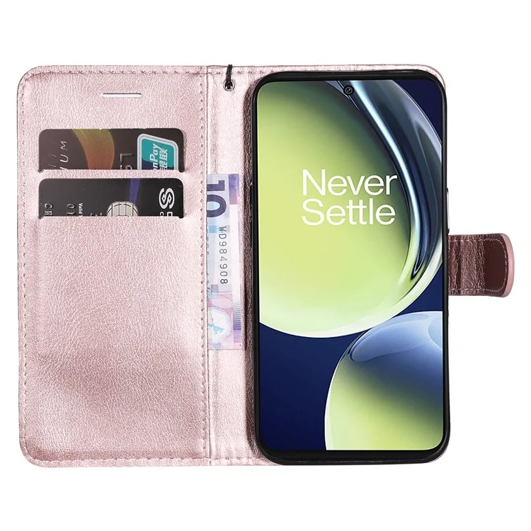 KT Leather Series-2 Cartera Tipo Funda para OnePlus Nord CE 3 Lite 5G / Nord N30 5G, Funda de Teléfono de Color Sólido de Cuero de PU - Oro Rosa