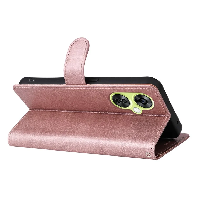 KT Leather Series-2 Cartera Tipo Funda para OnePlus Nord CE 3 Lite 5G / Nord N30 5G, Funda de Teléfono de Color Sólido de Cuero de PU - Oro Rosa