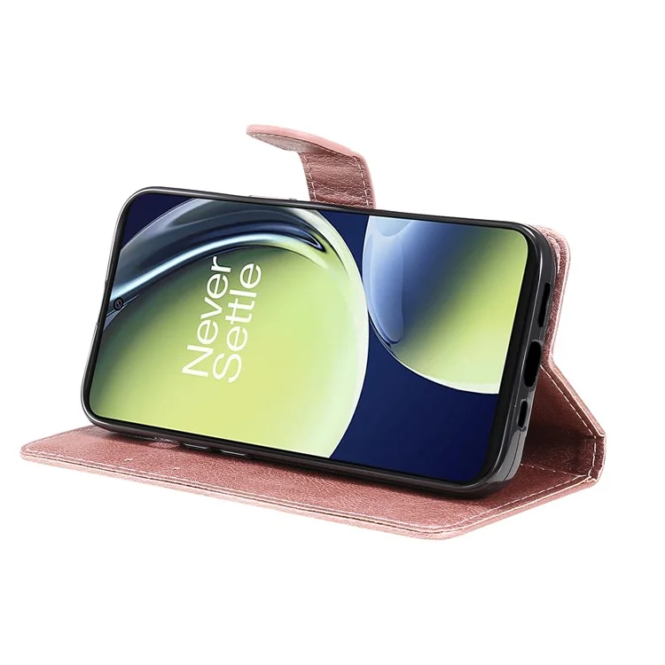 KT Leather Series-2 Cartera Tipo Funda para OnePlus Nord CE 3 Lite 5G / Nord N30 5G, Funda de Teléfono de Color Sólido de Cuero de PU - Oro Rosa