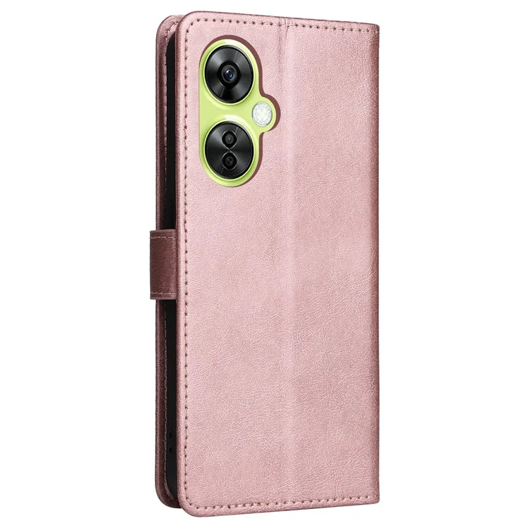 KT Leather Series-2 Cartera Tipo Funda para OnePlus Nord CE 3 Lite 5G / Nord N30 5G, Funda de Teléfono de Color Sólido de Cuero de PU - Oro Rosa