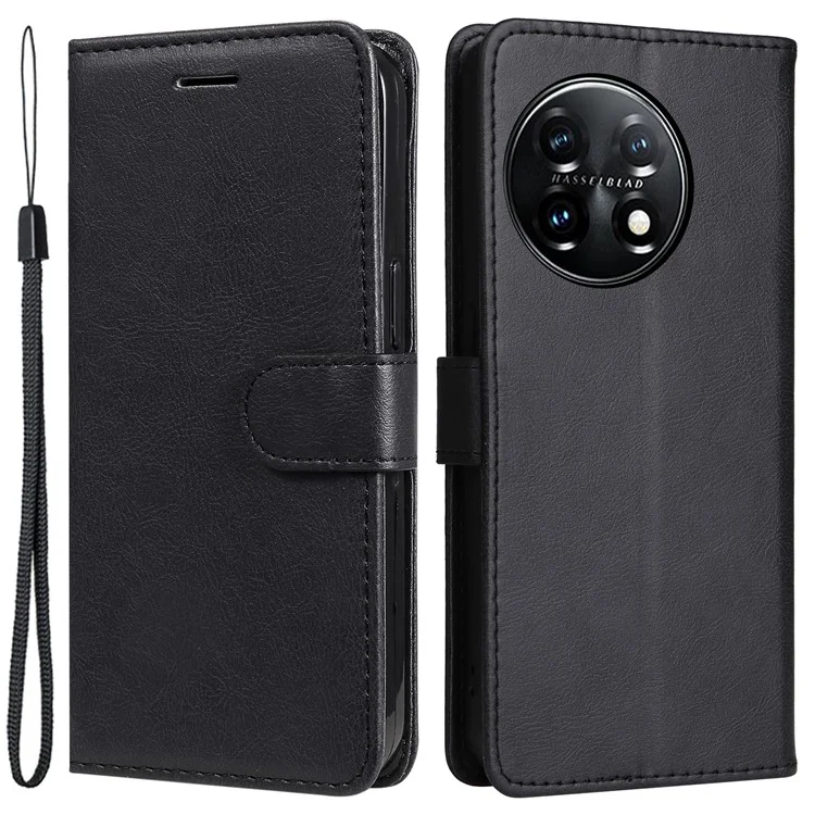 KT Leather Series-2 Para OnePlus 11 5G Flip Stand Phone Cover Capa de Carteira de Couro PU de Cor Sólida - Preto