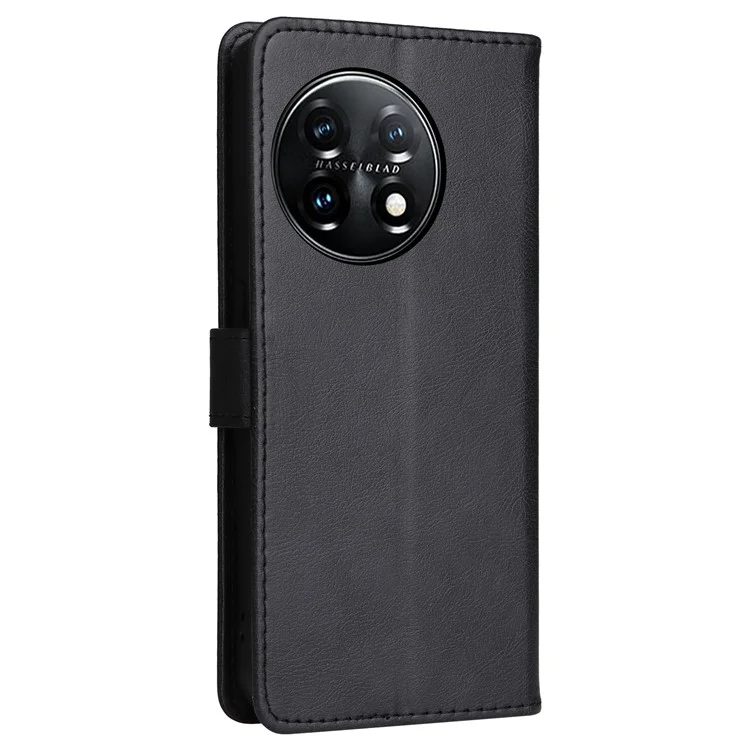 KT Leather Series-2 Para OnePlus 11 5G Flip Stand Phone Cover Capa de Carteira de Couro PU de Cor Sólida - Preto