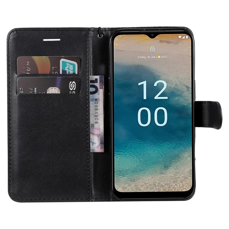 For Nokia G22 Case Solid Color Leather Mobile Cover Wallet Stand with Strap - Black