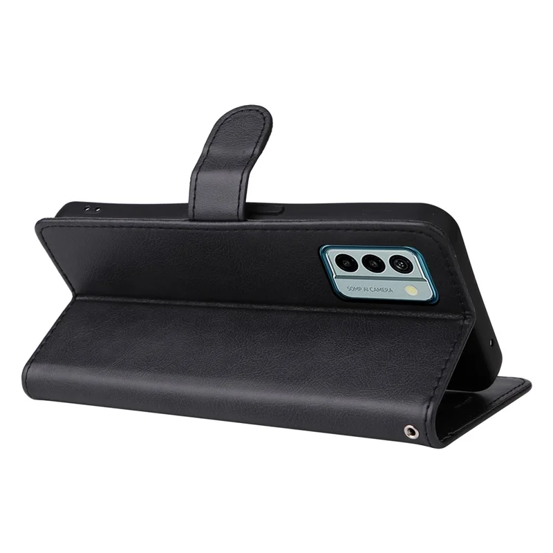 For Nokia G22 Case Solid Color Leather Mobile Cover Wallet Stand with Strap - Black