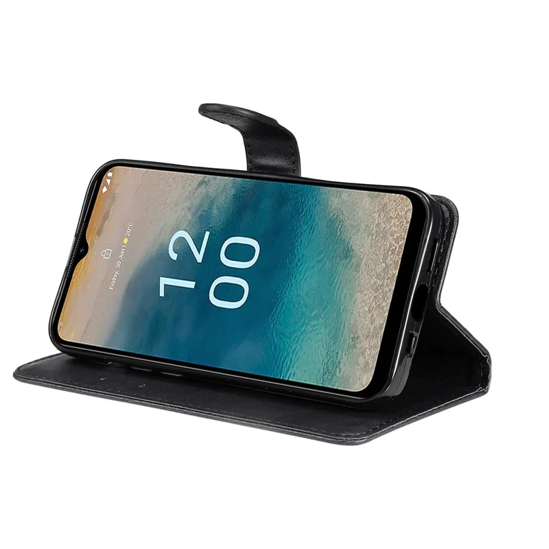 For Nokia G22 Case Solid Color Leather Mobile Cover Wallet Stand with Strap - Black