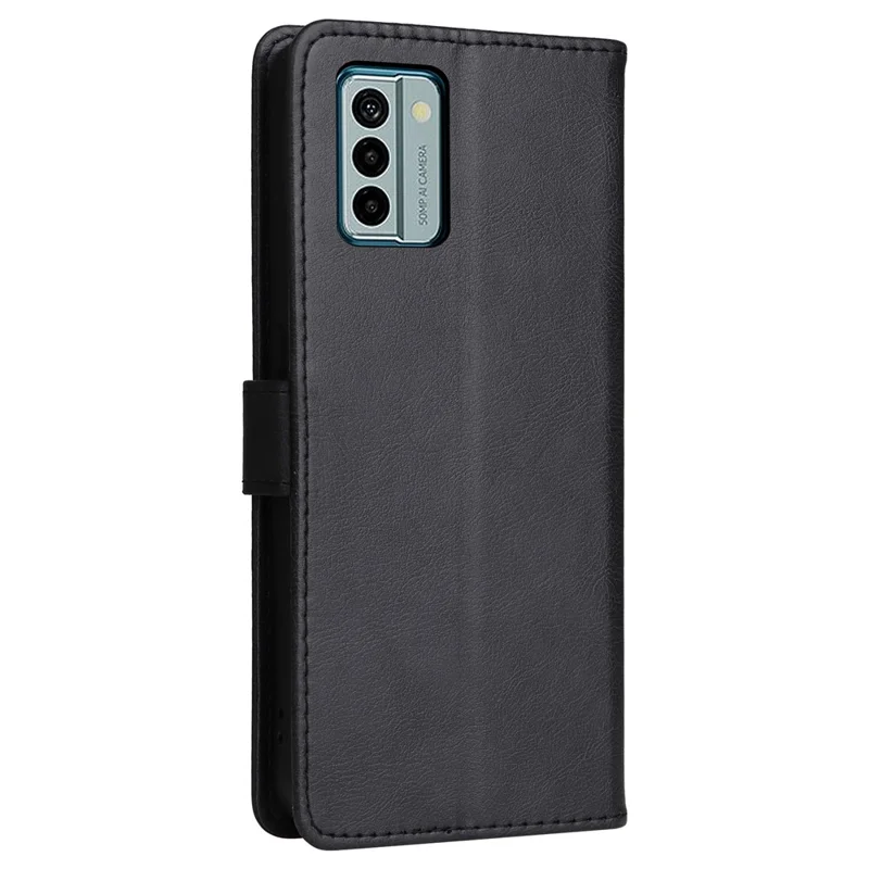 For Nokia G22 Case Solid Color Leather Mobile Cover Wallet Stand with Strap - Black