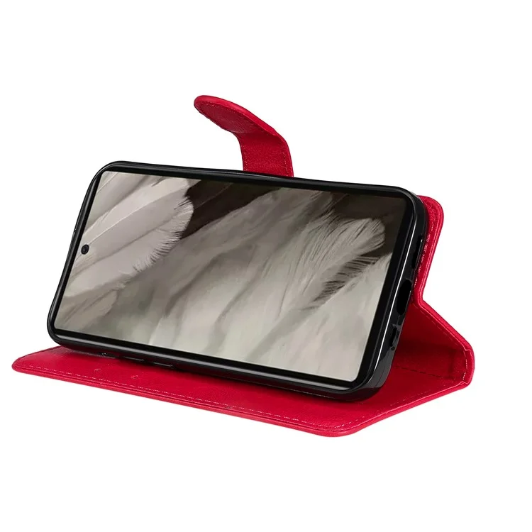 For Google Pixel 7a Case Solid Color Leather Mobile Cover Wallet Stand with Strap - Red