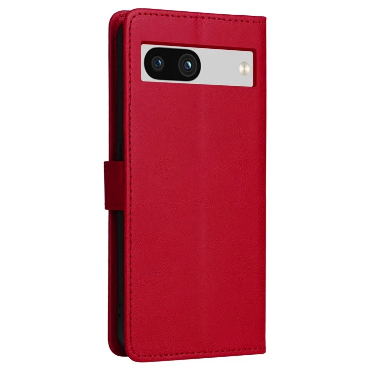 For Google Pixel 7a Case Solid Color Leather Mobile Cover Wallet Stand with Strap - Red