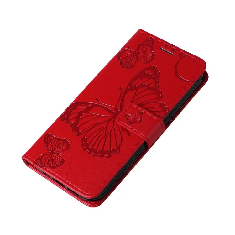 For Google Pixel 7a Wallet Case Floral Butterfly Imprinted Leather Phone Cover Stand - Red