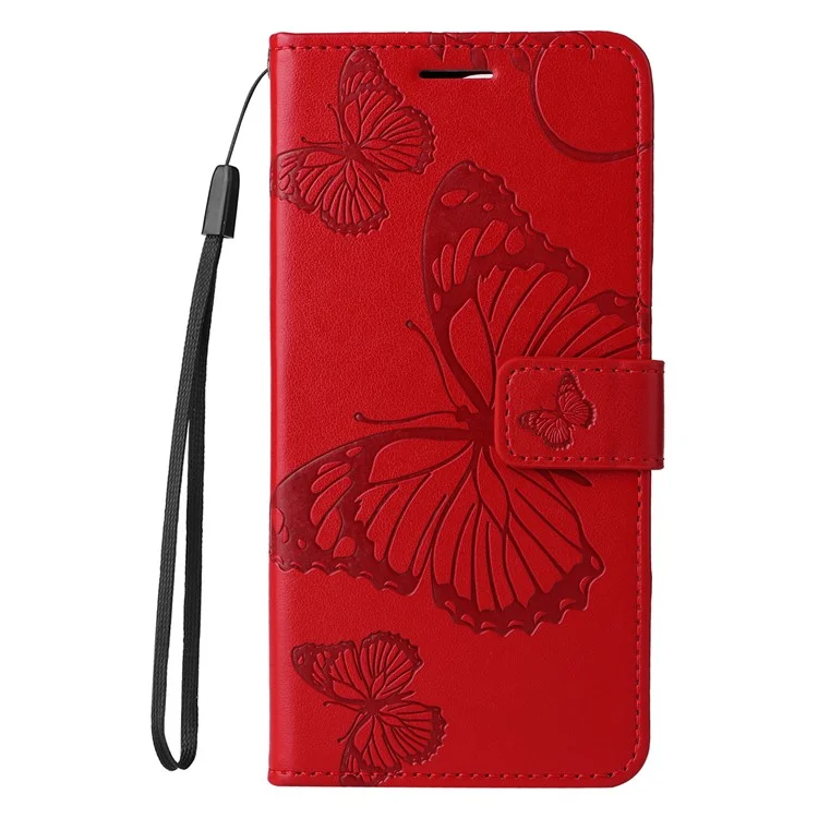 For Google Pixel 7a Wallet Case Floral Butterfly Imprinted Leather Phone Cover Stand - Red