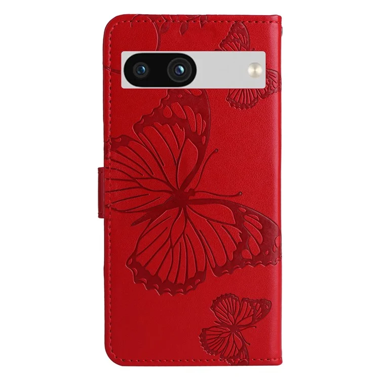 For Google Pixel 7a Wallet Case Floral Butterfly Imprinted Leather Phone Cover Stand - Red