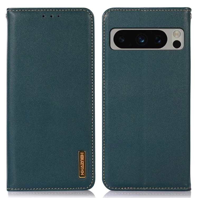 KHAZNEH Для Google Pixel 8 Pro Чехол для телефона с защитой от падения RFID Blocking Genuine Cowhide Leather Stand Wallet Case - Зеленый