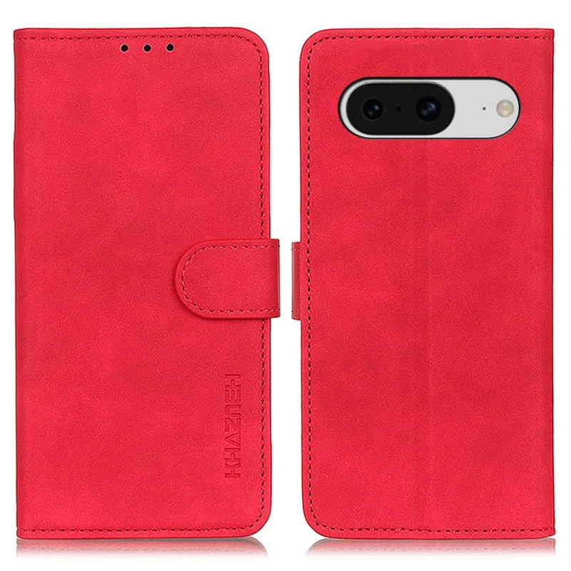 KHAZNEH Para Google Pixel 8 Wallet Stand Phone Case Retro PU Leather Phone Cover - Vermelho