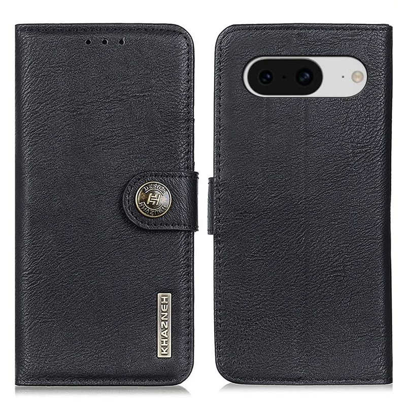 KHAZNEH para Google Pixel 8 Cowhide Texture Leather Case Wallet Stand Cell Phone Cover - Black
