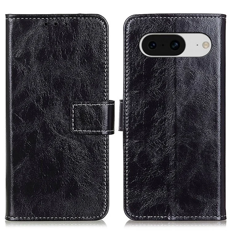 Retro Crazy Horse Texture Leather Case for Google Pixel 8 , Stand Wallet Cell Phone Cover - Black