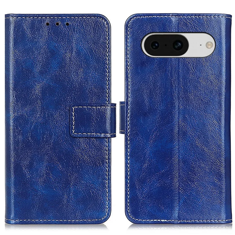 Retro Crazy Horse Texture Leather Case for Google Pixel 8 , Stand Wallet Cell Phone Cover - Blue