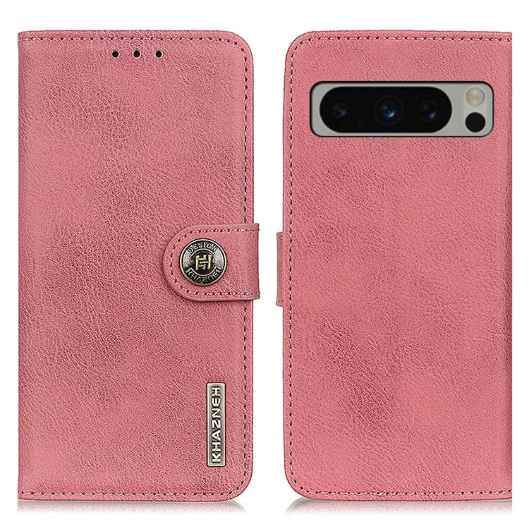 Khazneh Pour Google Pixel 8 Pro Portefeuille Stand en Cuir Couier de Téléphone de Vache - Rose