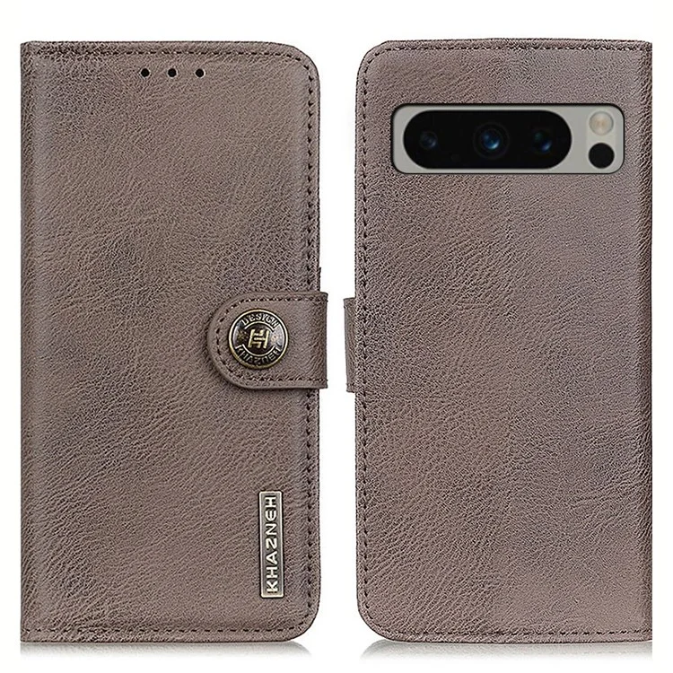 KHAZNEH for Google Pixel 8 Pro Wallet Stand Leather Phone Case Cowhide Texture Phone Cover - Khaki