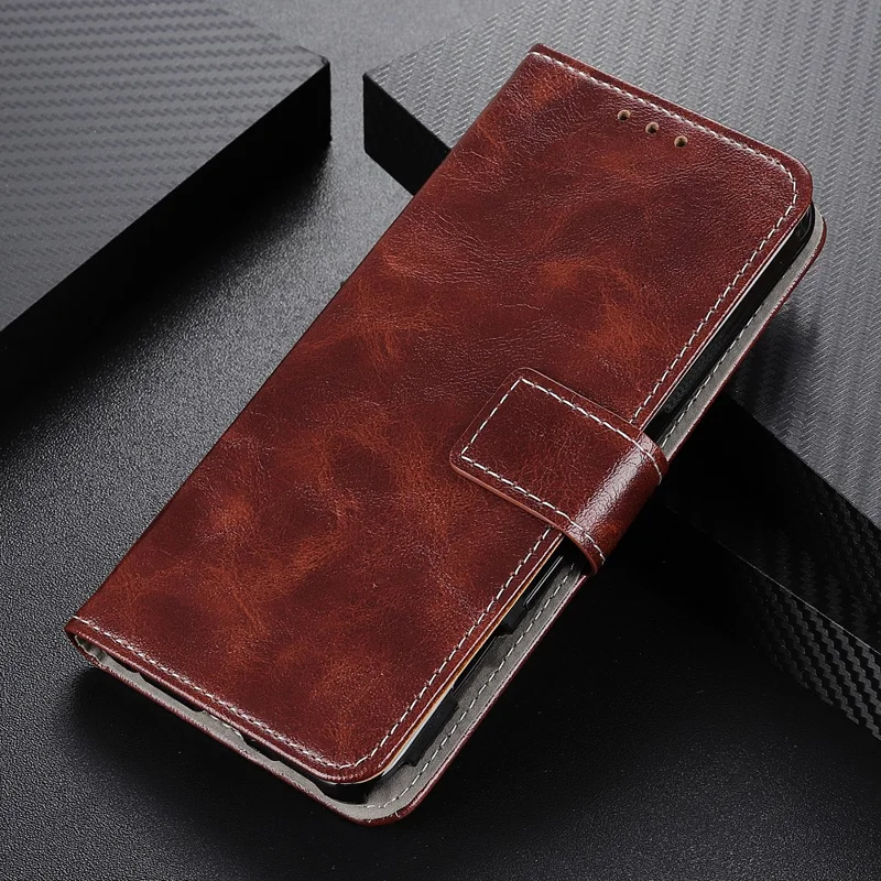 PU Leather Stand Case for Google Pixel 8 Pro , Retro Crazy Horse Texture Wallet Protective Cover - Brown