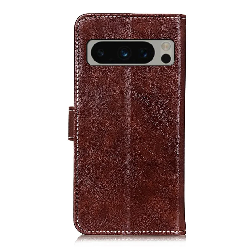 PU Leather Stand Case for Google Pixel 8 Pro , Retro Crazy Horse Texture Wallet Protective Cover - Brown