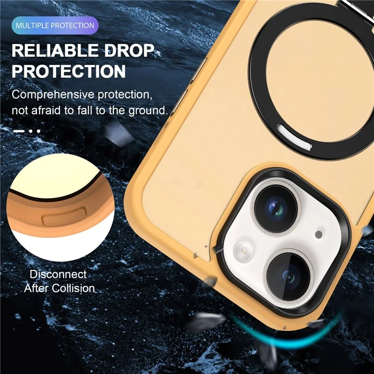 Pour iPhone 13 / 14 6.1 pouces Compatible avec la coque de protection de téléphone MagSafe PC+TPU Ring Kickstand - Orange