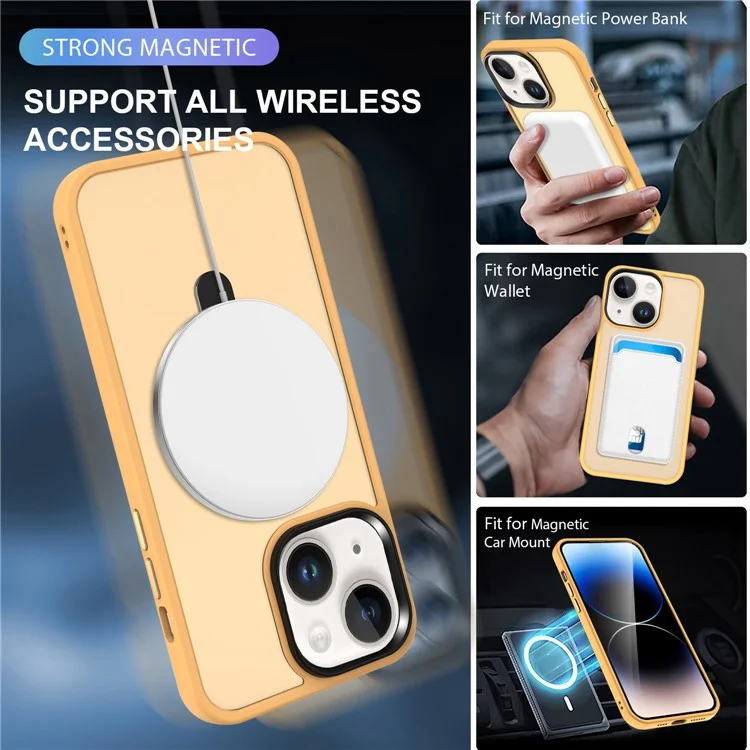 Pour iPhone 13 / 14 6.1 pouces Compatible avec la coque de protection de téléphone MagSafe PC+TPU Ring Kickstand - Orange