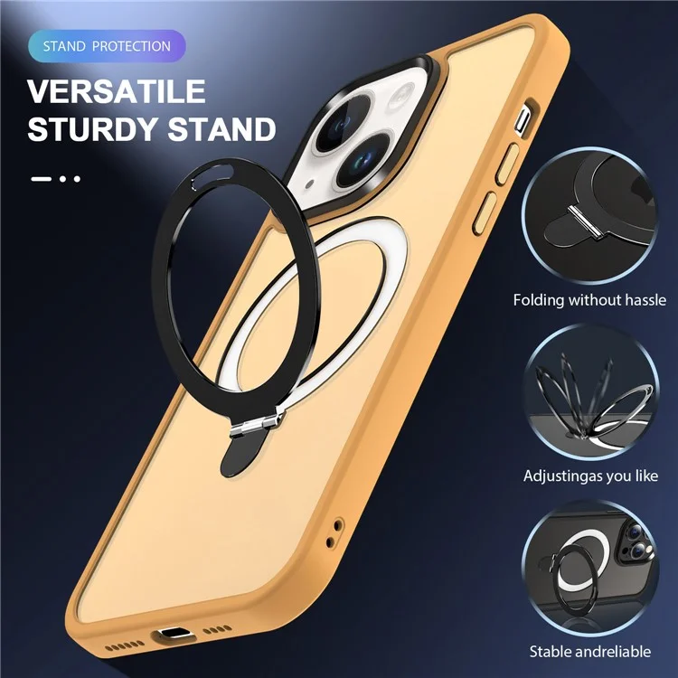 Pour iPhone 13 / 14 6.1 pouces Compatible avec la coque de protection de téléphone MagSafe PC+TPU Ring Kickstand - Orange