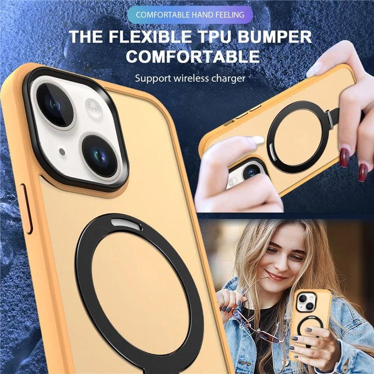 Pour iPhone 13 / 14 6.1 pouces Compatible avec la coque de protection de téléphone MagSafe PC+TPU Ring Kickstand - Orange