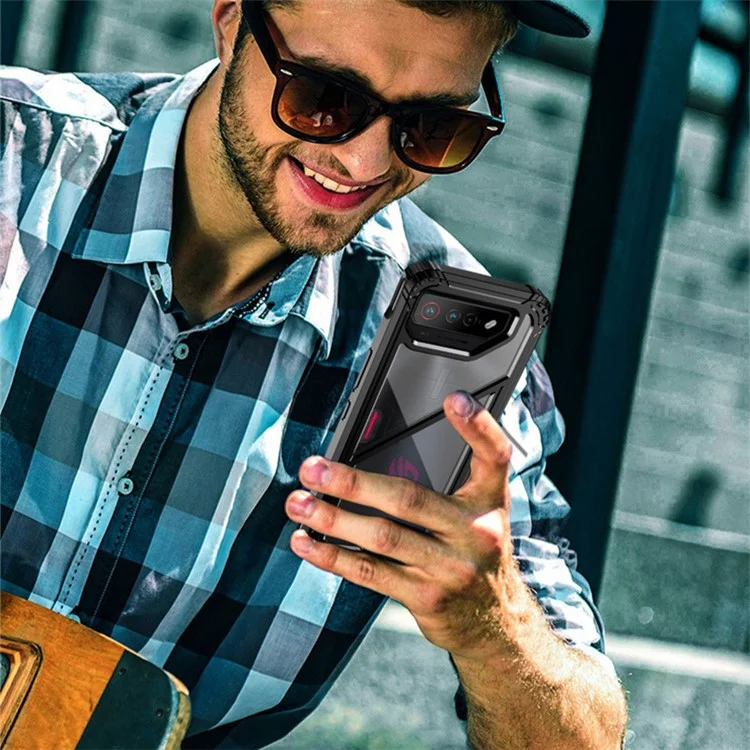 Para Asus ROG Phone 7 5G / 7 Pro Funda de Teléfono con Soporte Magnético PC+TPU Anti-caída - Transparente