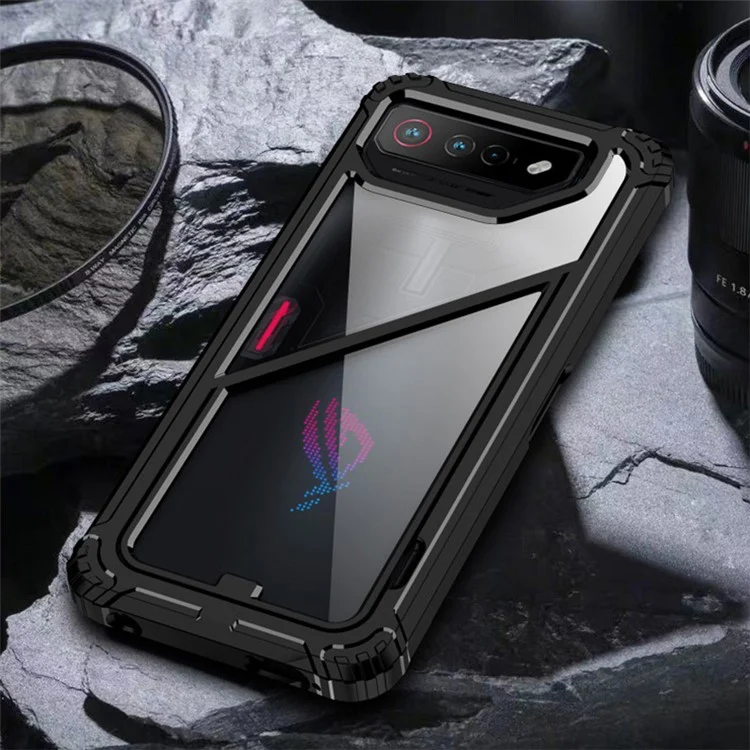 Para Asus ROG Phone 7 5G / 7 Pro Funda de Teléfono con Soporte Magnético PC+TPU Anti-caída - Transparente