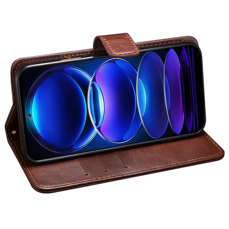 IDEWEI For Xiaomi Redmi Note 12 5G (China) / (India) / (Global) / Poco X5 5G PU Leather Phone Case Wallet Phone Stand Cover - Brown