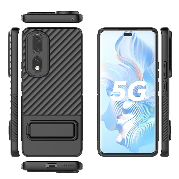 Funda de Teléfono de TPU Resistente para Honor 80 Pro 5G, Anti-Caída, Resistente a Golpes, con Soporte - Negro