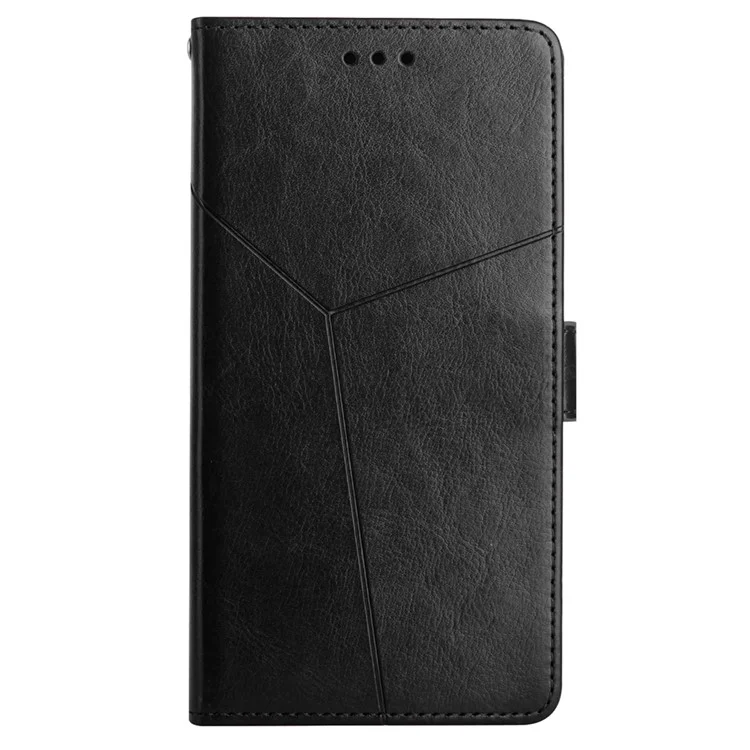 HT01 For Sony Xperia 10 V TPU+PU Leather Phone Case Imprinted Y-shaped Line Flip Stand Wallet Cover - Black