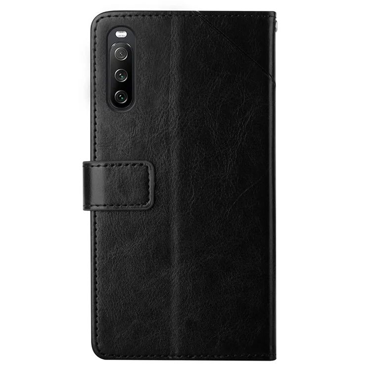 HT01 For Sony Xperia 10 V TPU+PU Leather Phone Case Imprinted Y-shaped Line Flip Stand Wallet Cover - Black