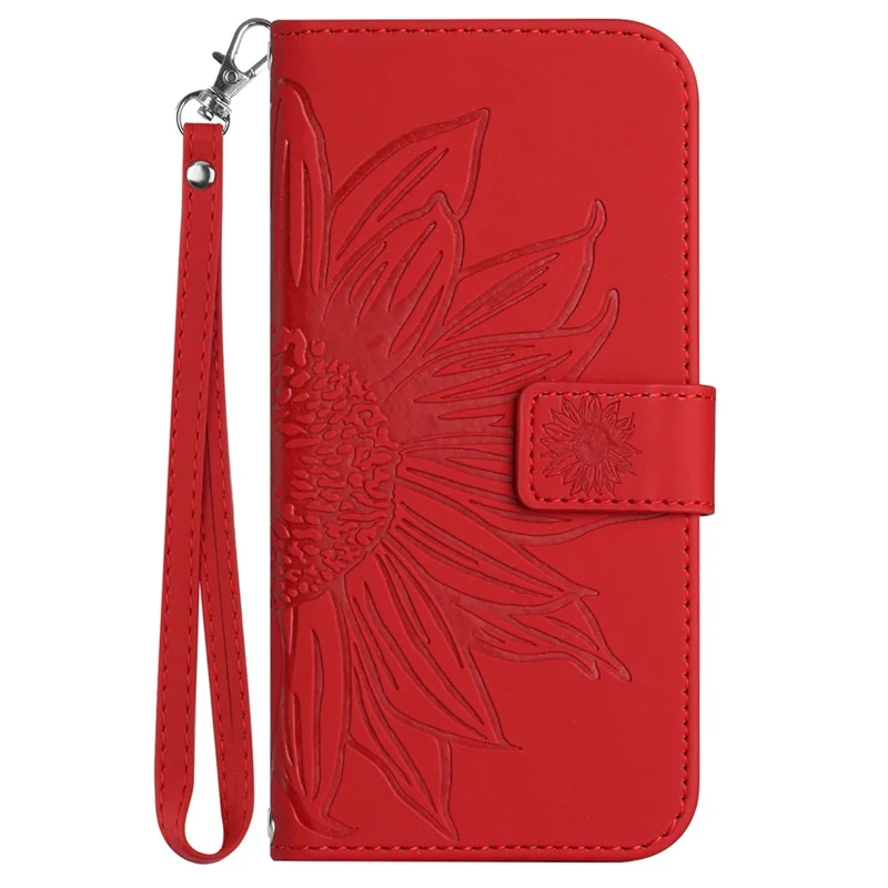 HT04 For Xiaomi 13 Ultra Anti-Dust Sunflower Pattern Wallet Cover PU Leather Stand Phone Case with Hand Strap - Red