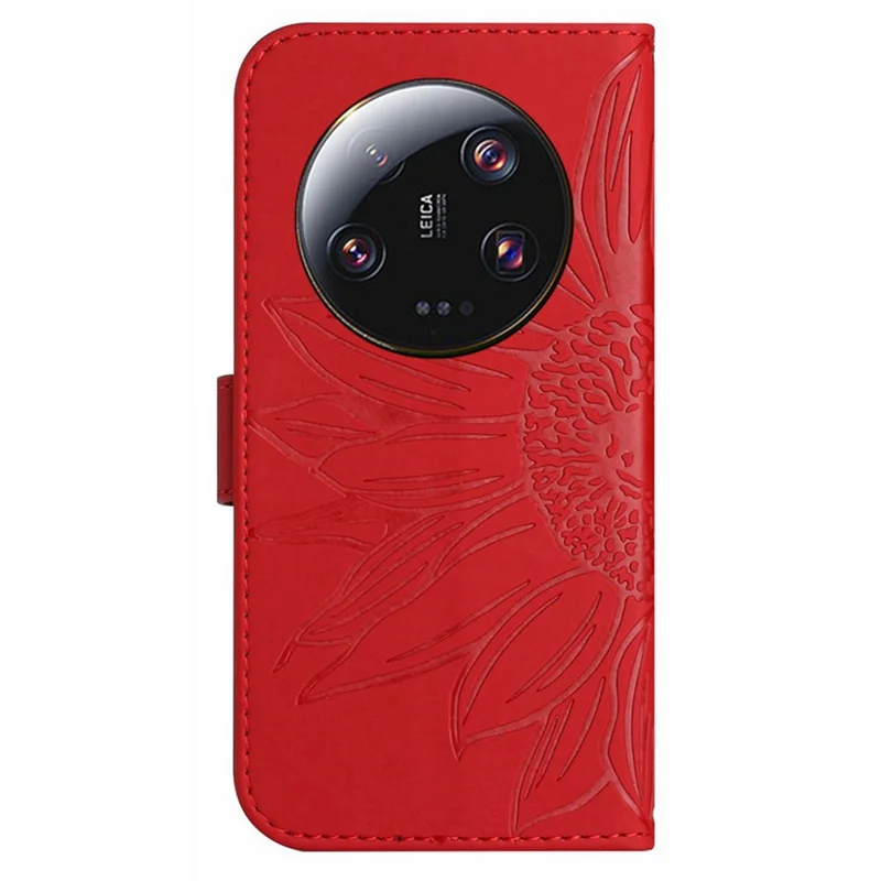 HT04 For Xiaomi 13 Ultra Anti-Dust Sunflower Pattern Wallet Cover PU Leather Stand Phone Case with Hand Strap - Red