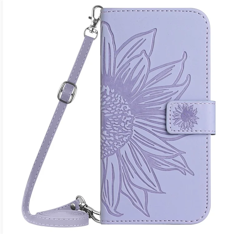 HT04 Per Xiaomi 13 Ultra Stand Phone Case Wallet Sunflower Pattern Skin-touch Leather Cover with Shoulder Strap - Light Purple