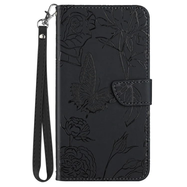 HT03 Para Sony Xperia 1 V Skin-touch PU Leather Flip Phone Case Stand Wallet Imprinted Pattern Shell with Strap - Preto