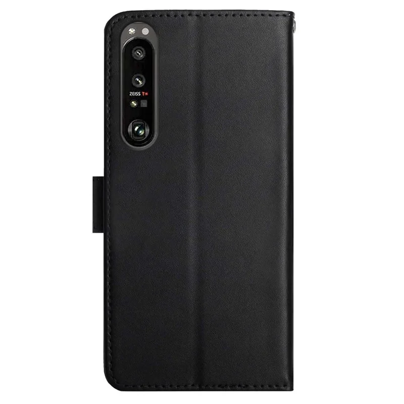 HT02 Pour Sony Xperia 1 V Nappa Texture Phone Case Stand Wallet Genuine Cow Leather Flip Phone Cover - Noir