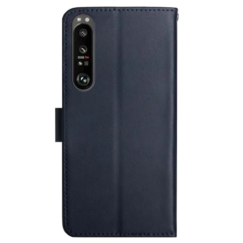 HT02 For Sony Xperia 1 V Nappa Texture Phone Case Stand Wallet Genuine Cow Leather Flip Phone Cover - Blue