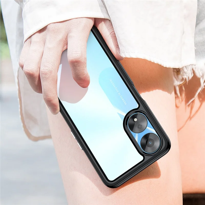 Capa de Celular para Oppo A58 5G, Caso Protetor de Telefone Anti-Poeira TPU+Acrílico - Preto
