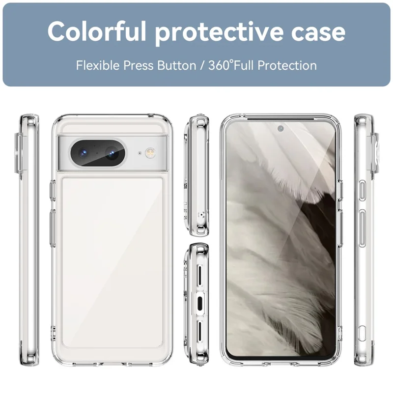 For Google Pixel 8 Flexible TPU+Hard Acrylic Phone Case Anti-Scratch Cell Phone Shell Cover - Transparent