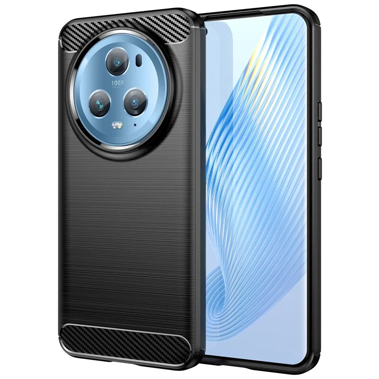 Flexibles TPU-Handyhülle für Honor Magic5 Pro, gebürstete Kohlefaser-Textur, staubdichte Handyhülle - Schwarz