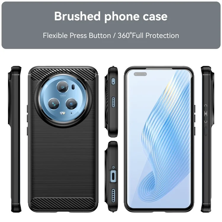 Flexible TPU Phone Case for Honor Magic5 Pro , Brushed Carbon Fiber Texture Dustproof Phone Cover - Black