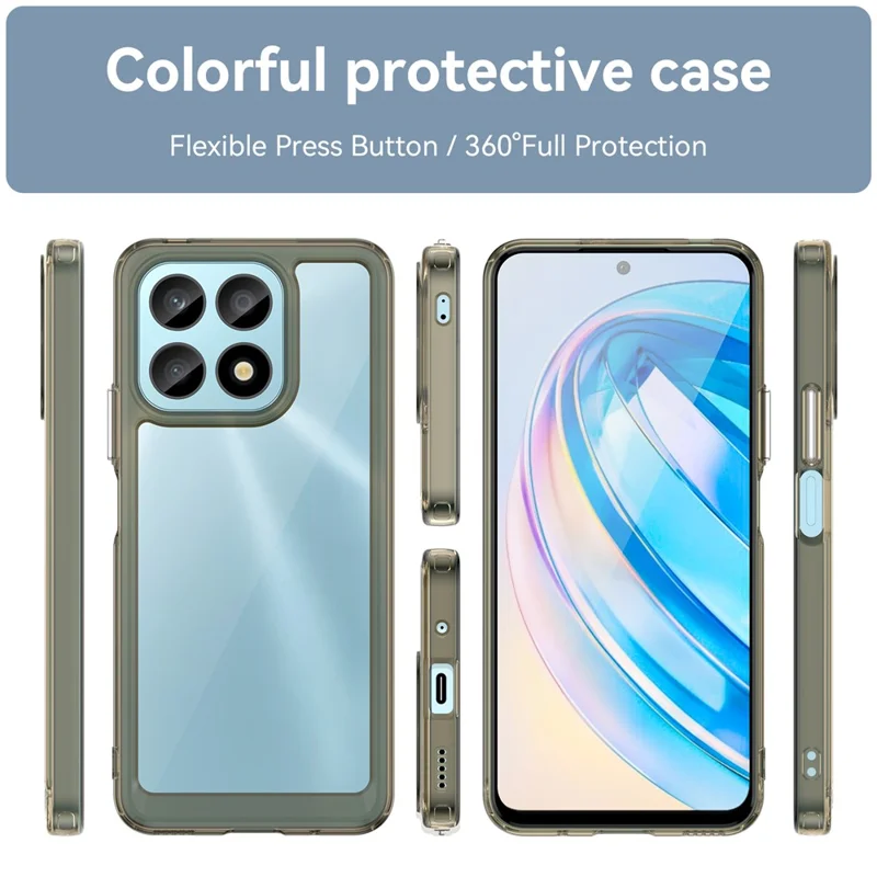 Phone Case for Honor X8a 4G , Acrylic+TPU Cell Phone Shell Protective Cover - Transparent Grey