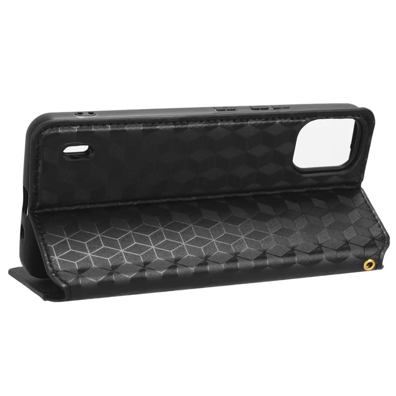 For Nokia C12 4G / C12 Pro / C12 Plus PU Leather Phone Case Rhombus Imprinted Wallet Stand Flip Cover - Black