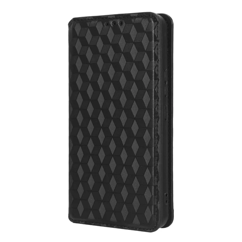 For Nokia C12 4G / C12 Pro / C12 Plus PU Leather Phone Case Rhombus Imprinted Wallet Stand Flip Cover - Black
