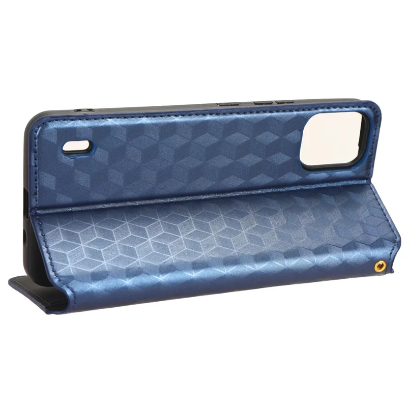 For Nokia C12 4G / C12 Pro / C12 Plus PU Leather Phone Case Rhombus Imprinted Wallet Stand Flip Cover - Blue