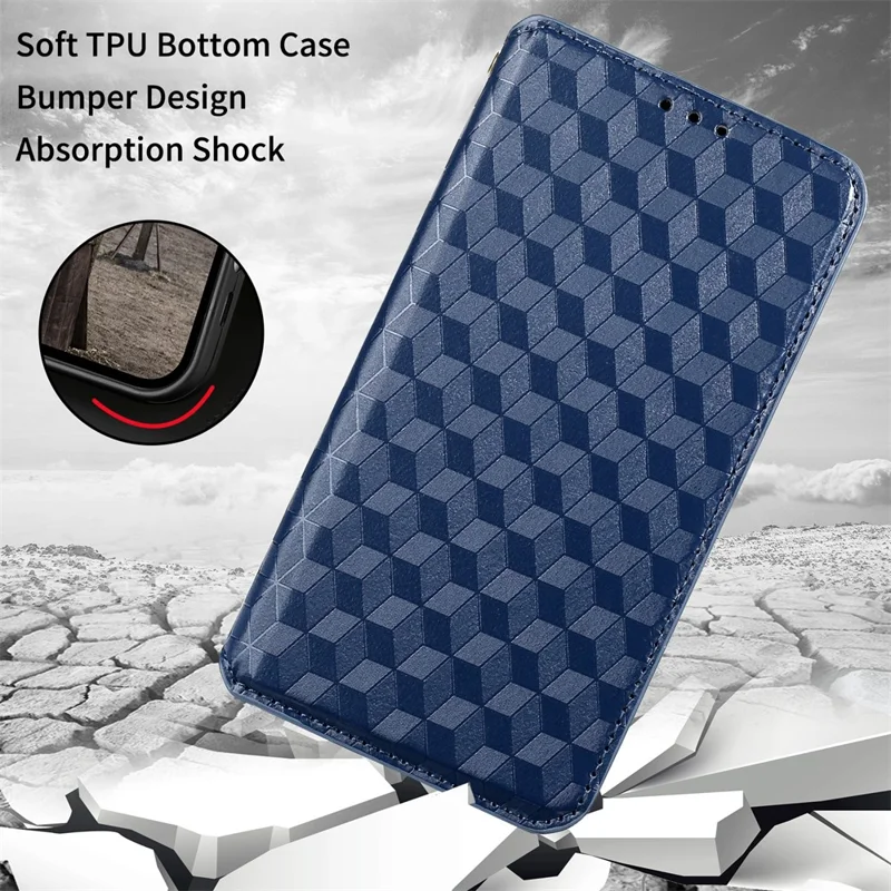 For Nokia C12 4G / C12 Pro / C12 Plus PU Leather Phone Case Rhombus Imprinted Wallet Stand Flip Cover - Blue